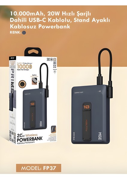 10000MAH 20W Hızlı Şarj Kablosuz Magsafe Powerbank Type-C Kablolu/girişli Standlı - Siyah fiyatları