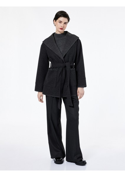 Çoban Dikiş Detaylı Kemerli Cepli Uzun Kollu Kaşe Mont fiyatları