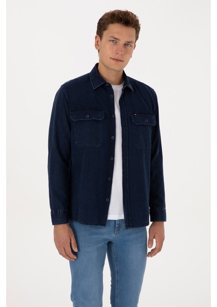 Erkek Lacivert Gömlek Desenli 50308275-VR033