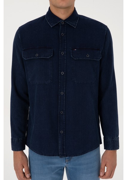 Erkek Lacivert Gömlek Desenli 50308275-VR033