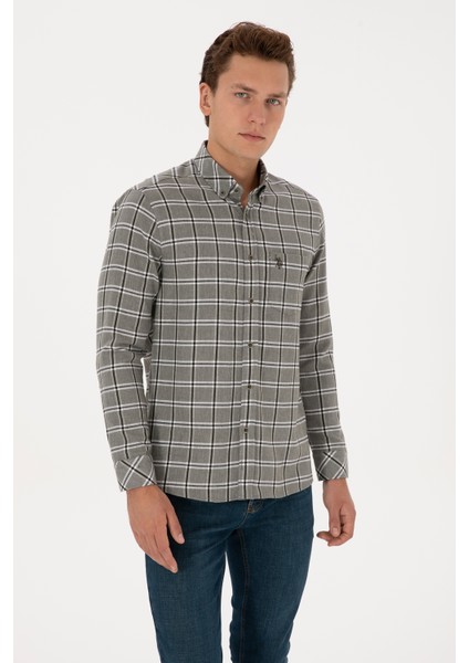 Erkek Koyu Yeşil Gömlek Desenli 50308563-VR079