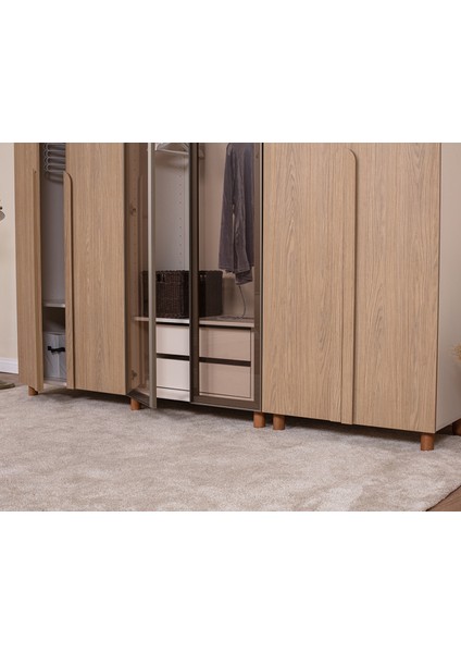 İtra 6 Kapaklı Gardırop – Krem Gövde, Meşe MDFLAM Camlı Kapak fırsatları