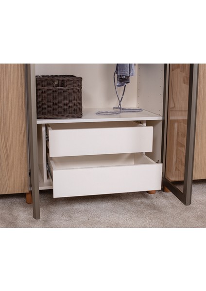 İtra 6 Kapaklı Gardırop – Krem Gövde, Meşe MDFLAM Camlı Kapak indirimleri