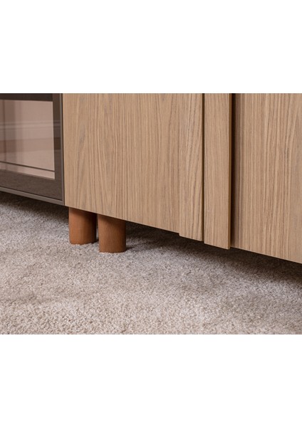 İtra 6 Kapaklı Gardırop – Krem Gövde, Meşe MDFLAM Camlı Kapak