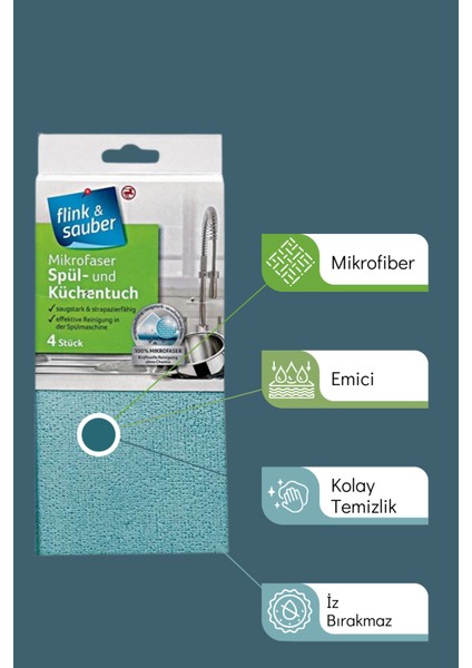 4 Lü Ultra Emici Yumuşak Dayanıklı Mikrofiber Temizlik Bezi 21,5 x 21,5 Cm- Iz Bırakmaz modelleri