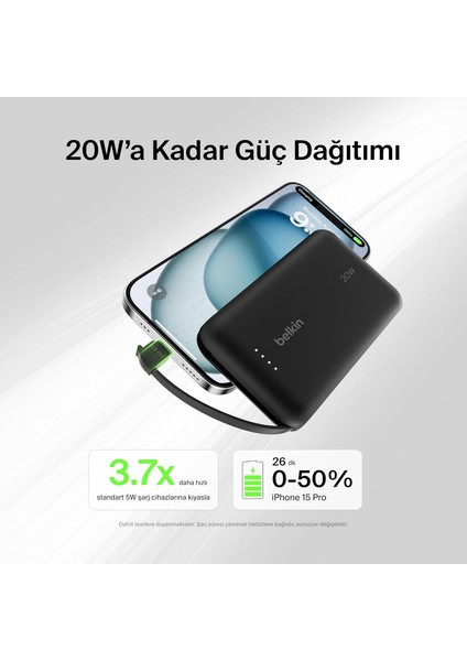 Boostcharge Power Bank, Entegre Kablolu Taşınabilir Şarj Cihazı 10K Pd 20W - Usb-C Güç Dağıtı fiyatları