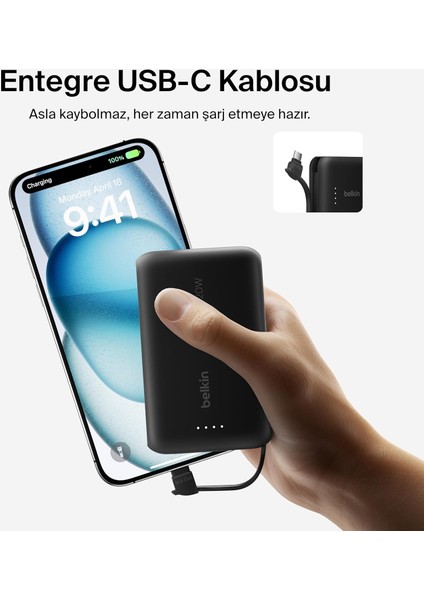 Boostcharge Power Bank, Entegre Kablolu Taşınabilir Şarj Cihazı 10K Pd 20W - Usb-C Güç Dağıtı indirimleri