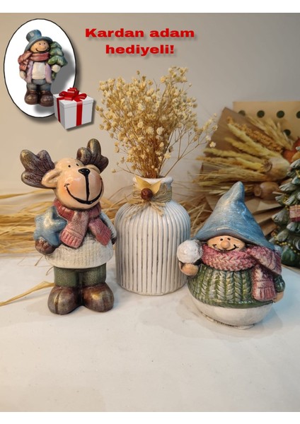 Noel ( Yılbaşı ) Biblo 3 ' Lü Set Model 2 ( Kardan Adam Hediyeli)