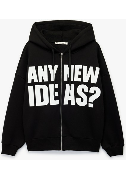 Kapüşonlu Uzun Kollu Baskılı Oversize Fermuarlı Hırka modelleri