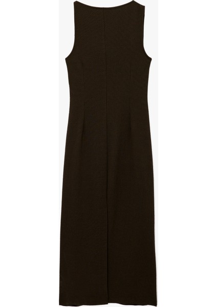 Drapeli Degaje Yaka Kemer Detaylı Viskon Karışımlı Kolsuz Uzun Elbise fırsatları