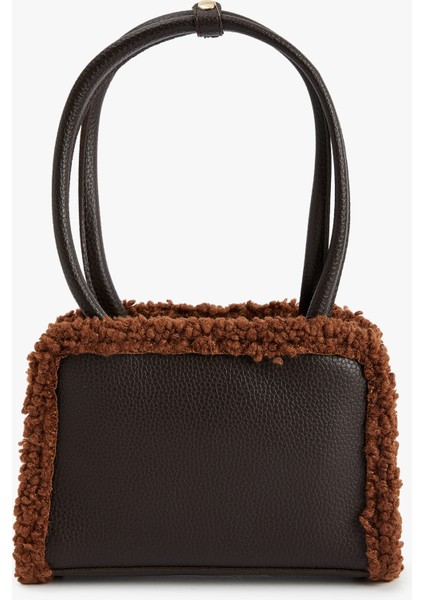 Peluş Detaylı Fermuarlı Saplı Suni Deri Omuz Çantası