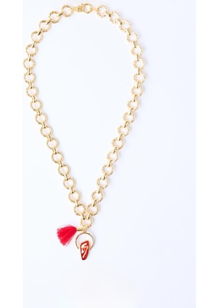 Altın Rengi Püskül Detaylı Kalın Zincir Kolye