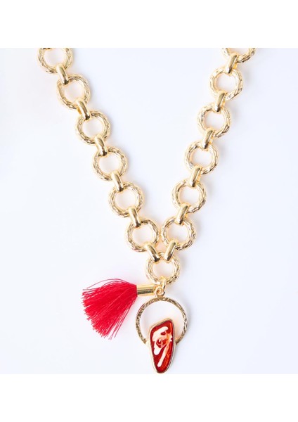 Altın Rengi Püskül Detaylı Kalın Zincir Kolye fiyatları