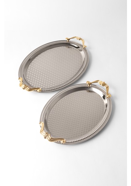 Metal Gold & Gümüş 2’li Oval Tepsi Seti – Zarif Desenli Servis ve Sunum Tepsisi, Kararmaz, Solmaz indirimleri