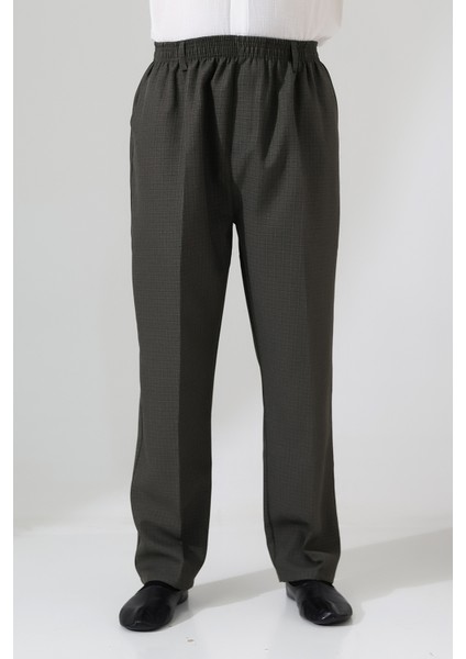 Erkek Graf Kareli Kumaş Şalvar Pantolon, Beli Lastikli Cepli - Toprak (Isr) fırsatları