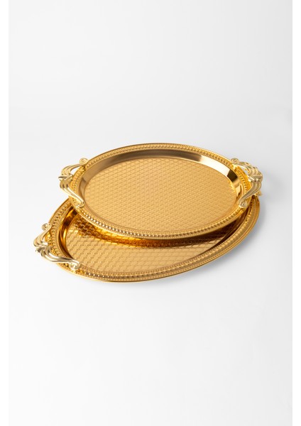 Metal Gold & Gümüş 2’li Oval Tepsi Seti – Zarif Desenli Servis ve Sunum Tepsisi, Kararmaz, Solmaz fiyatları