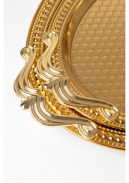 Metal Gold & Gümüş 2’li Oval Tepsi Seti – Zarif Desenli Servis ve Sunum Tepsisi, Kararmaz, Solmaz modelleri