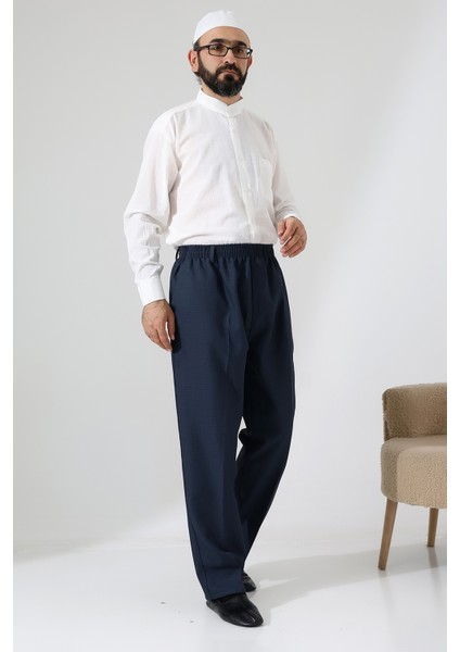 Erkek Graf Kareli Kumaş Şalvar Pantolon, Beli Lastikli Cepli - Mavi (Isr) fiyatları