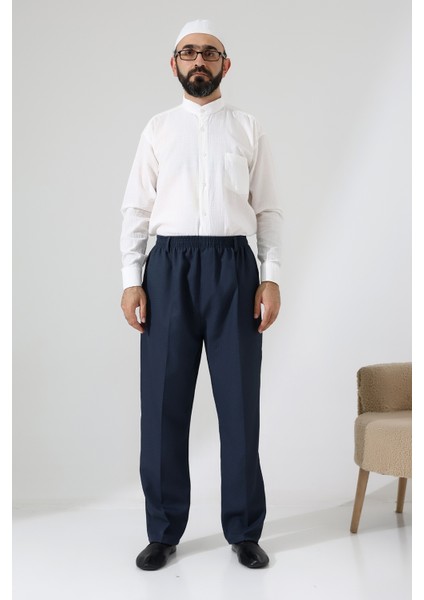 Erkek Graf Kareli Kumaş Şalvar Pantolon, Beli Lastikli Cepli - Mavi (Isr) modelleri