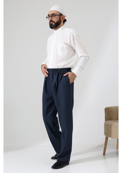 Erkek Graf Kareli Kumaş Şalvar Pantolon, Beli Lastikli Cepli - Mavi (Isr) fırsatları