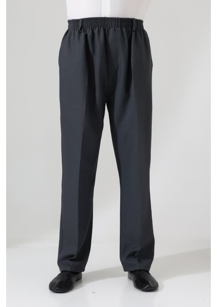 Erkek Graf Kareli Kumaş Şalvar Pantolon, Beli Lastikli Cepli - Füme (Isr) indirimleri