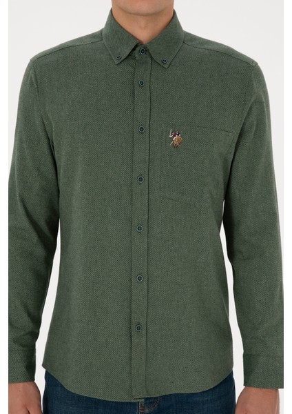 Erkek Koyu Yeşil Gömlek Desenli 50308491-VR079