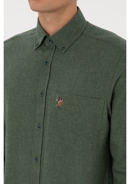 Erkek Koyu Yeşil Gömlek Desenli 50308491-VR079