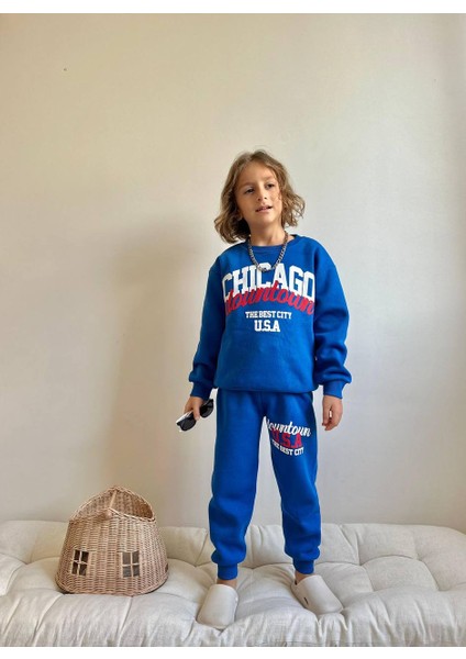 Basketbol Baskılı Şardonlu 3 Iplik Sweatshirt-Eşofman Altı Kışlık Erkek Çocuk Takım