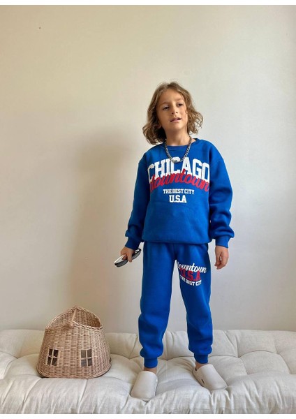 Basketbol Baskılı Şardonlu 3 Iplik Sweatshirt-Eşofman Altı Kışlık Erkek Çocuk Takım modelleri