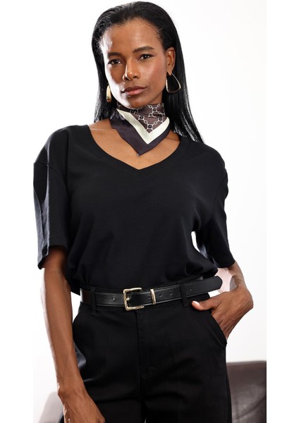 Siyah V Yaka Kısa Kollu Tişört 4021 fiyatları