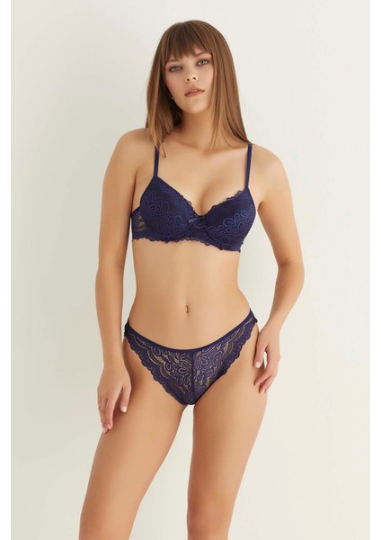 Lacivert Destekli Slip Külotlu Dantelli Sütyen Takımı 4007 modelleri