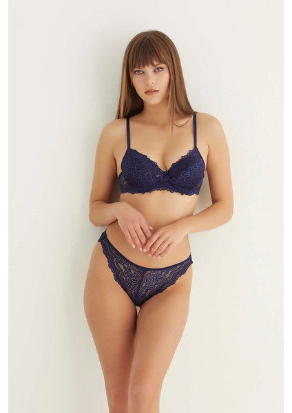 Lacivert Destekli Slip Külotlu Dantelli Sütyen Takımı 4007 fırsatları