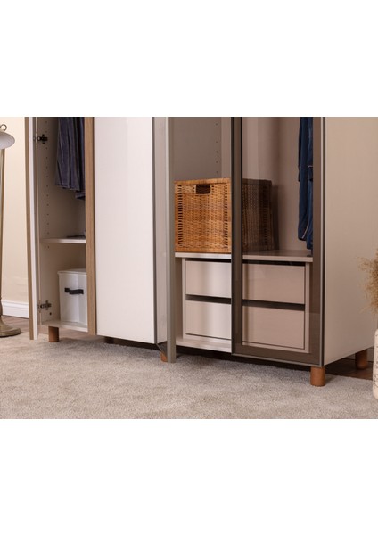 İtra 4 Kapaklı Gardırop – Krem Gövde, Krem MDFLAM, Camlı Kapak fırsatları