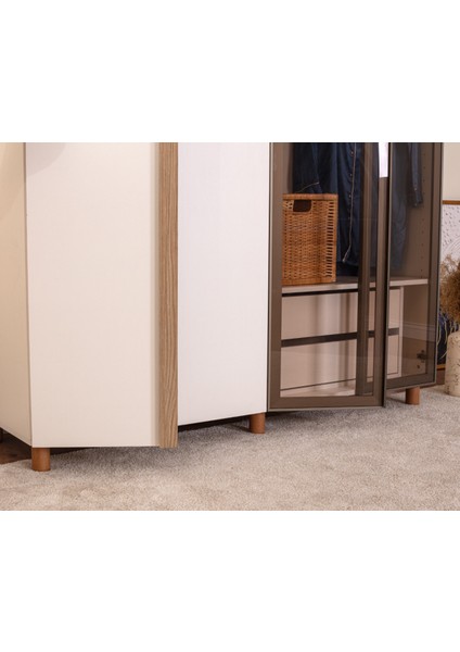 İtra 4 Kapaklı Gardırop – Krem Gövde, Krem MDFLAM, Camlı Kapak