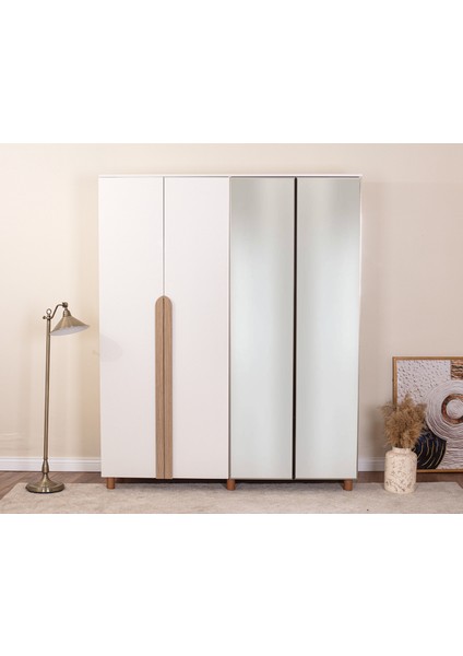 İtra 4 Kapaklı Gardırop – Krem Gövde, Krem MDFLAM Aynalı Kapak modelleri