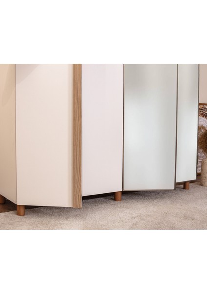 İtra 4 Kapaklı Gardırop – Krem Gövde, Krem MDFLAM Aynalı Kapak