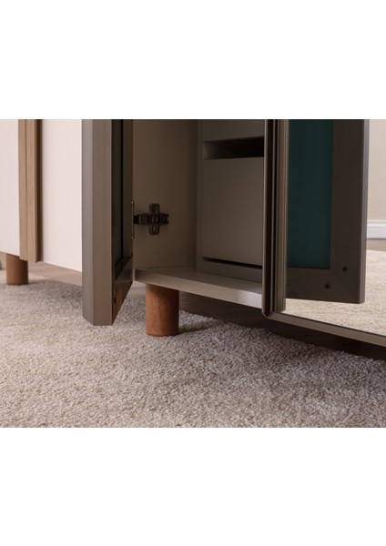 İtra 4 Kapaklı Gardırop – Krem Gövde, Krem MDFLAM Aynalı Kapak