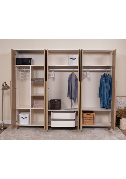 İtra 6 Kapaklı Gardırop – Krem Gövde, Meşe MDFLAM Kapak modelleri