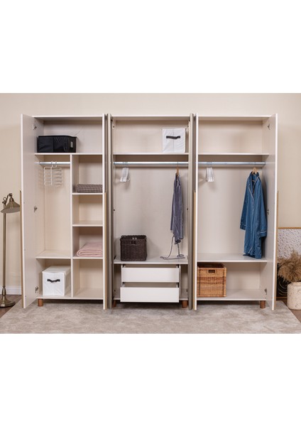 İtra 6 Kapaklı Gardırop – Krem Gövde, Krem MDFLAM Camlı Kapak modelleri