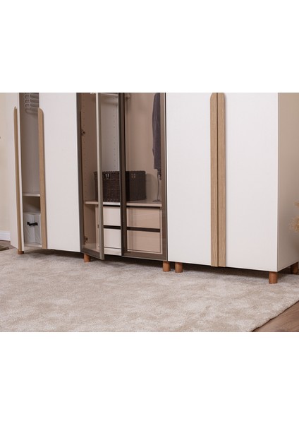 İtra 6 Kapaklı Gardırop – Krem Gövde, Krem MDFLAM Camlı Kapak fırsatları