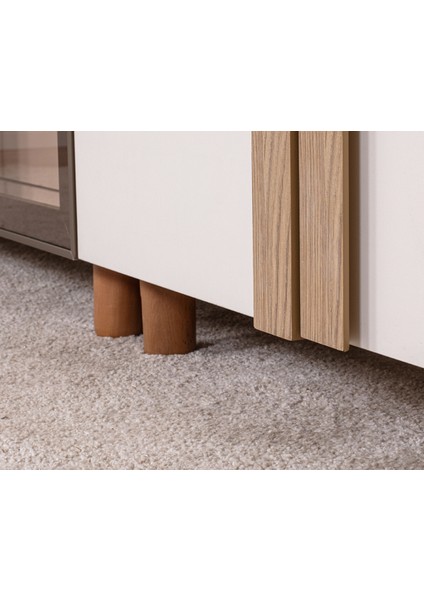 İtra 6 Kapaklı Gardırop – Krem Gövde, Krem MDFLAM Camlı Kapak