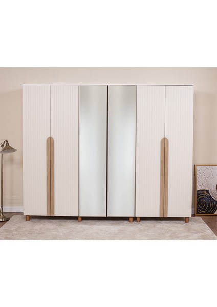 İtra 6 Kapaklı Gardırop – Krem Gövde, Krem Lake Aynalı Kapak fiyatları