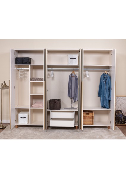 İtra 6 Kapaklı Gardırop – Krem Gövde, Krem Lake Aynalı Kapak modelleri