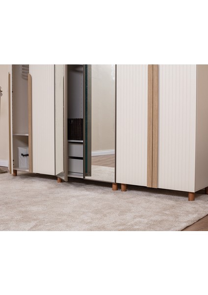 İtra 6 Kapaklı Gardırop – Krem Gövde, Krem Lake Aynalı Kapak fırsatları