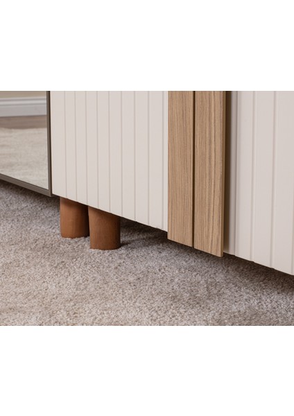 İtra 6 Kapaklı Gardırop – Krem Gövde, Krem Lake Aynalı Kapak