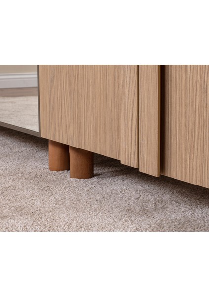 İtra 6 Kapaklı Gardırop – Krem Gövde, Meşe MDFLAM Aynalı Kapak