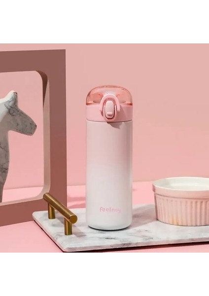 Oein 350ML/420ML Çift Paslanmaz Çelik Vakum Şişesi Saman Değişen Tasarım Taşınabilir Sevimli Termos Kup Tumbler KAPASITE420MLPEMBE (Yurt Dışından)