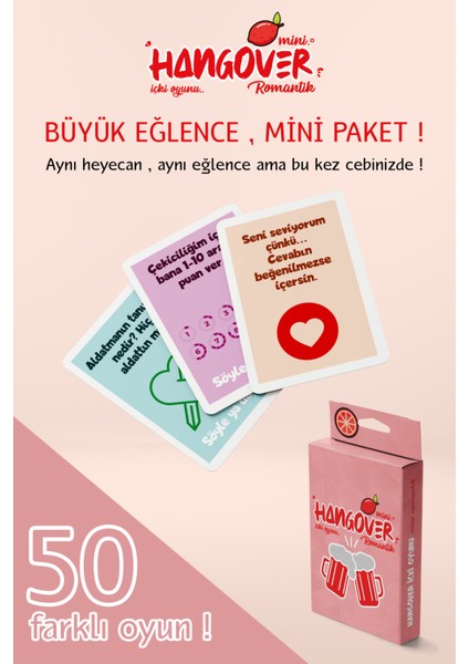 Hangover Romantik Mini Içki Kart Oyunu 45 Adet Kart
