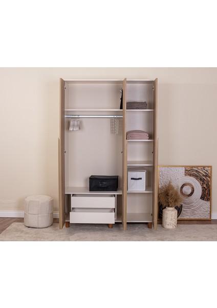 İtra 3 Kapaklı Gardırop – Krem Gövde, Meşe MDFLAM Kapak modelleri