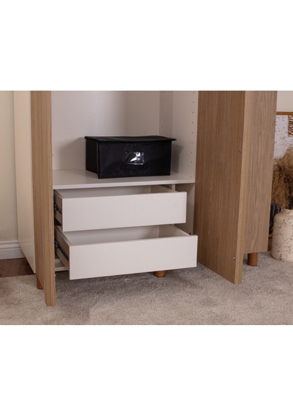 İtra 3 Kapaklı Gardırop – Krem Gövde, Meşe MDFLAM Kapak indirimleri